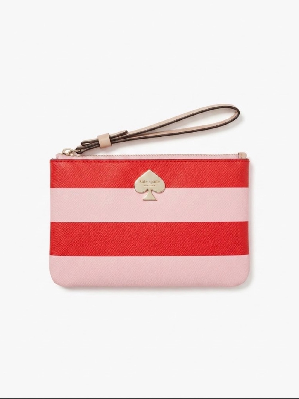 kate spade Pink and Red Striped Wristlet with Tan Strap